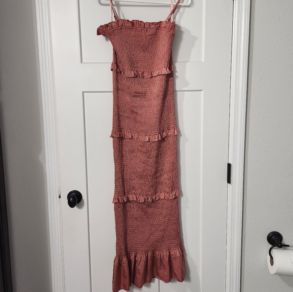 Mable smocked salmon spaghetti strap dress